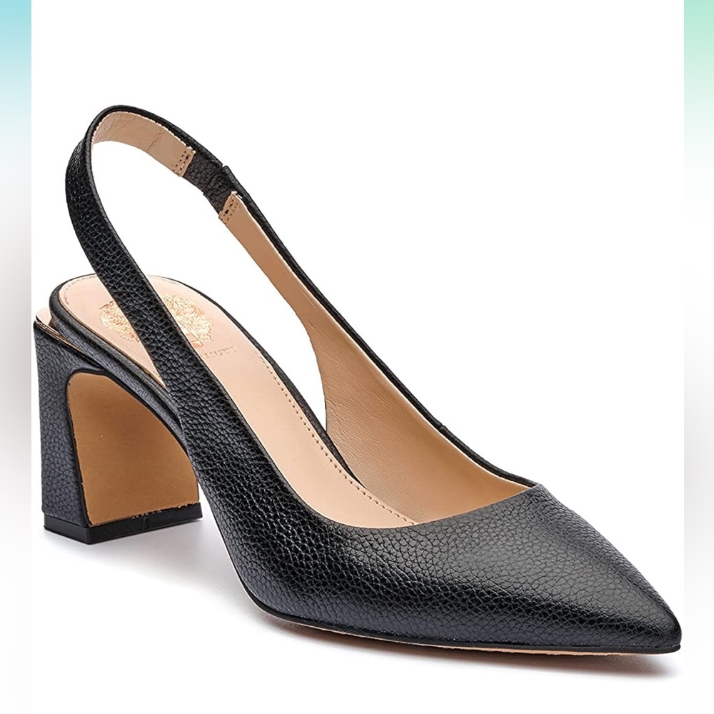 Vince Camuto Black Leather Textured Slingback Heels